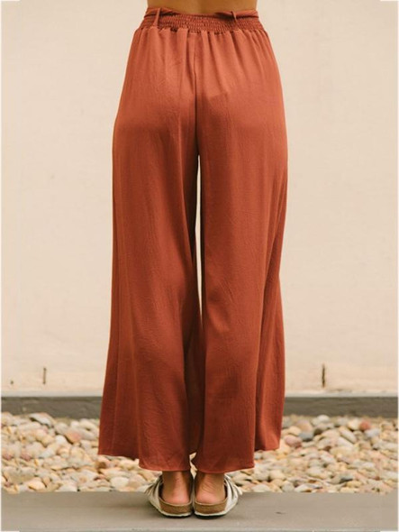 Empire Belted Split-side Casual Pants