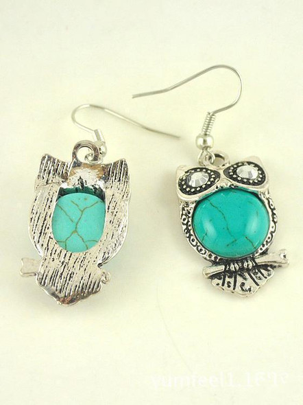 Vintage Bohemia Turquoise Owl Hollow Earrings