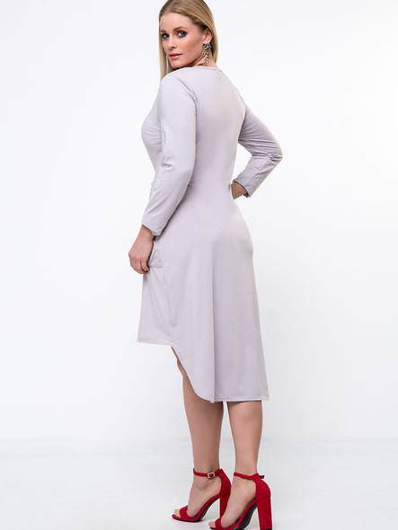 High-Low Patch Pocket Plain Round Neck Plus Size Shift Dress