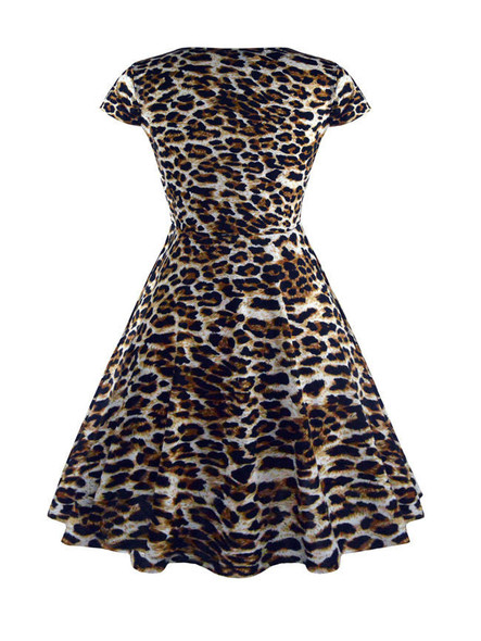 Casual Round Neck Plus Size Flared Dress In Leopard