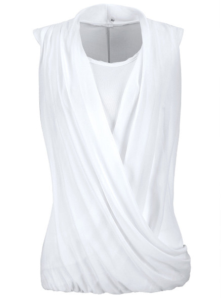 Casual Solid Ruched Chffion Sleeveless T-Shirt