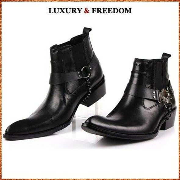 Luxury Runway Man Handmade Brand Punk Shoes Male Designer Genuine Leather Cowboy Men's Pointed Toe Chelsea Ankle Boots CA33