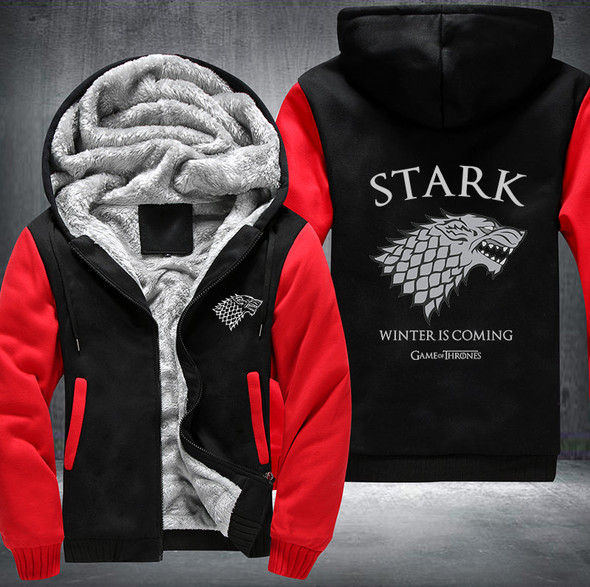 STARK Winter is coming game of thrones Printing Pattern Thicken Fleece Zipper Black Red Hoodies Jacket