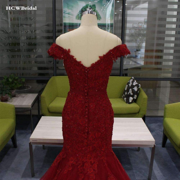 Elegant Burgundy Mermaid Evening Dress Chic Beading Lace Tulle Long Formal Dresses