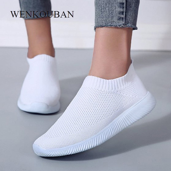 Women White Sneakers Female knitted Vulcanized Shoes 2019