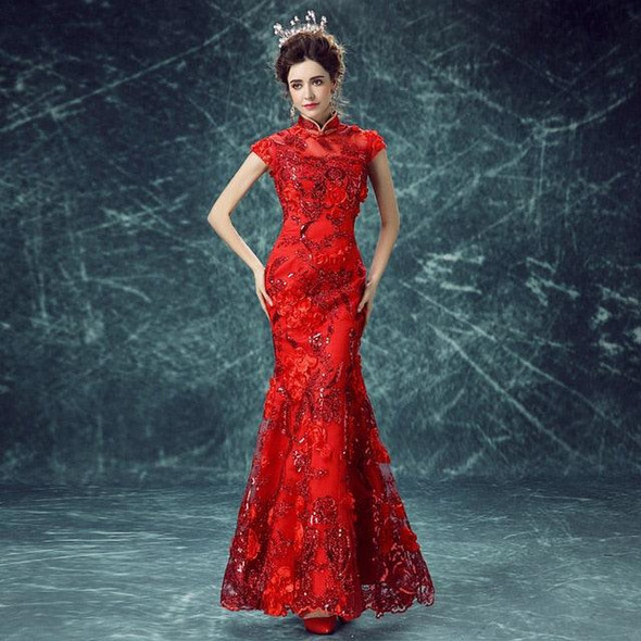 Red Modern Chinese Traditional Qipao Embroidery Dress