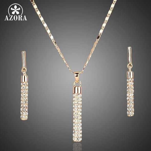 AZORA Gold Plated Clear Austria Crystals Drop Earrings and Pendant Necklace Jewelry Sets TG0007