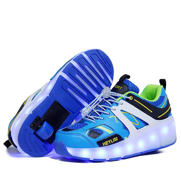 B&G LED Light Wheel Skateboarding Kids Shoes Mans Anti-slip Walking Sneakers