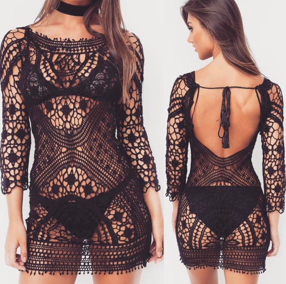 Hot Sale Long-sleeved lace blouse bikini sunscreen dress