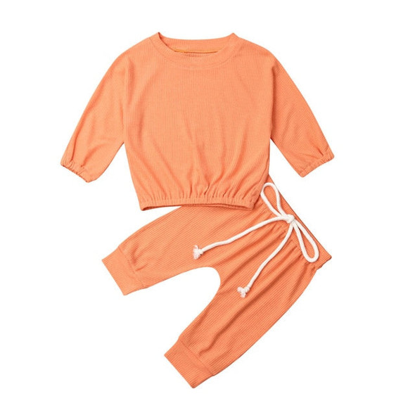 2019 Baby Spring Autumn Clothing Infant Baby Girl Clothes Solid Color Tops T-shirt Long Pants 2Pcs Set Ribbed Tracksuit Outfit