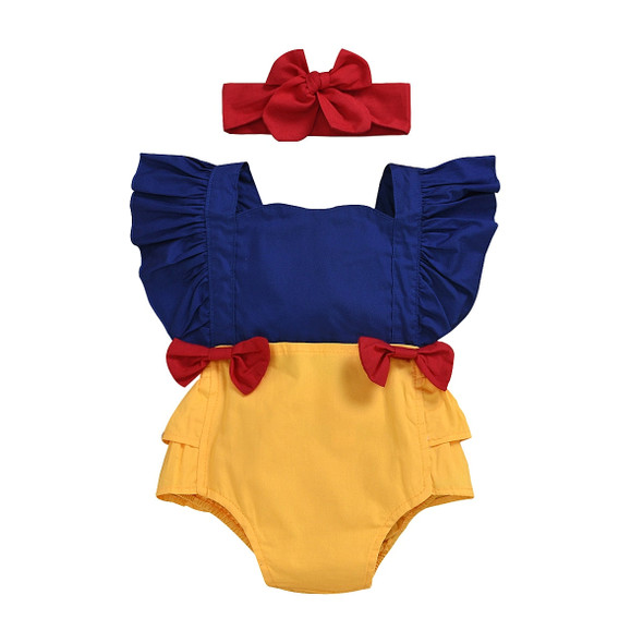 0-24M Summer Infant Baby Girls Rompers Ruffles Short Sleeve Bowknot Overalls Jumpsuits Headband 2pcs