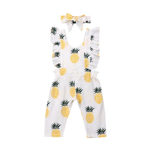 Baby 2Pcs Clothes Newborn Baby Girls Pineapple Clothes Ruffle Sleeve Romper Jumpsuit Outfit Size 0-24M