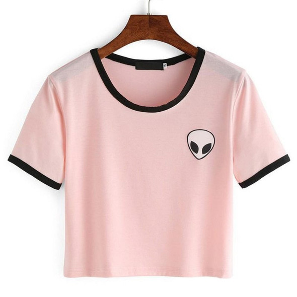 VenusFox Printed Aliens crop top Short Sleeve Round-Neck T-shirts Tops Summer