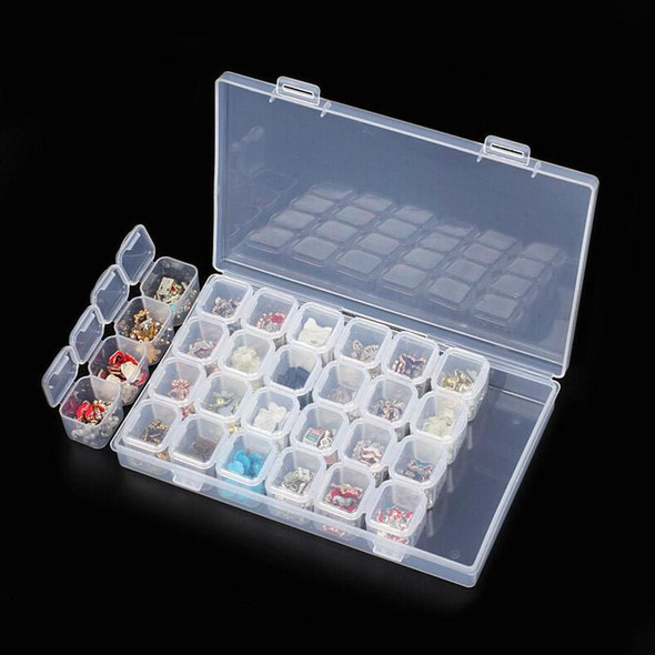 28 Slots Nail Art Storage Box Plastic Transparent  Display Case Organizer Holder For Rhinestone