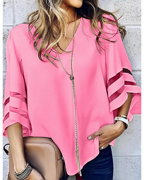 Women's Blouse Shirt Solid Colored Long Sleeve V Neck Tops Loose Basic Top White Black Blue-821