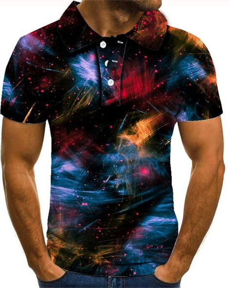 Men's Polo Graphic 3D Plus Size Short Sleeve Daily Tops Streetwear Exaggerated Rainbow