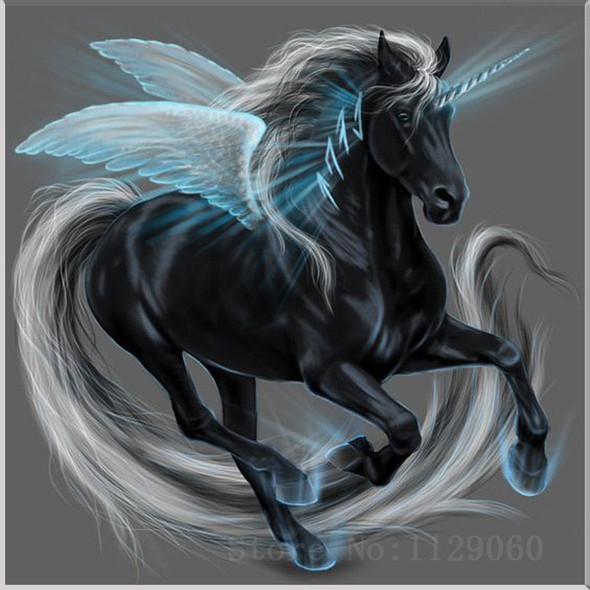 5D DIY Diamond Painting Black Pegasus Horse - Craft Kit
