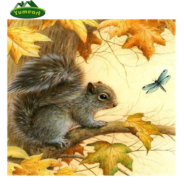 5D DIY Diamond Painting Fall Squirrel and Dragonfly - craft kit