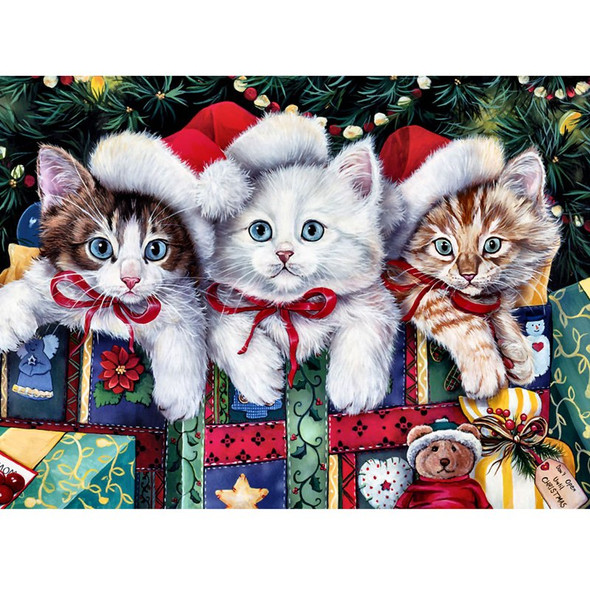 5D DIY Diamond Painting Christmas Kittens in Presents Drawing - craft kit