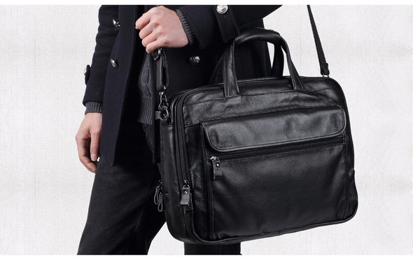 Briefcases men genuine leather handbag 15""laptop messenger shoulder crossbody business portfolio