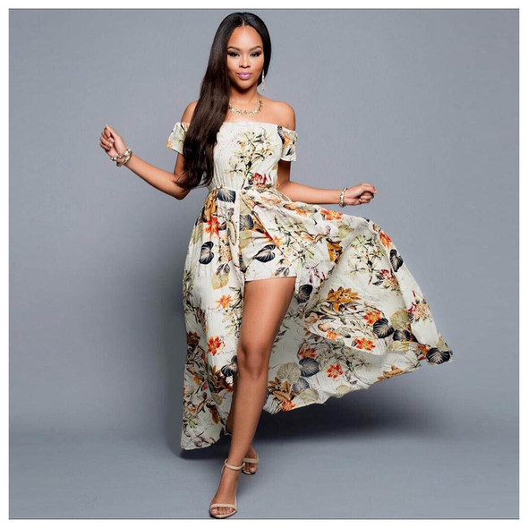 Sexy off-the-shoulder print split long dress