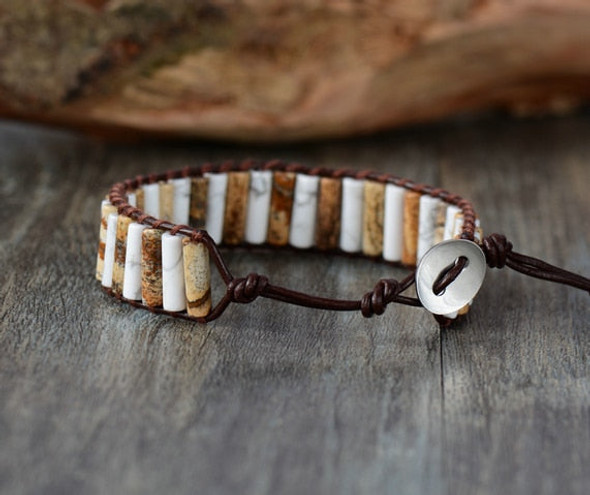 White Howlite & Jasper Handmade Cuff Bracelet