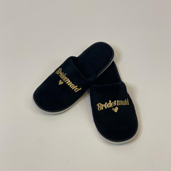 Sample Sale - Black Slippers "Bridesmaid" in Gold Glitter