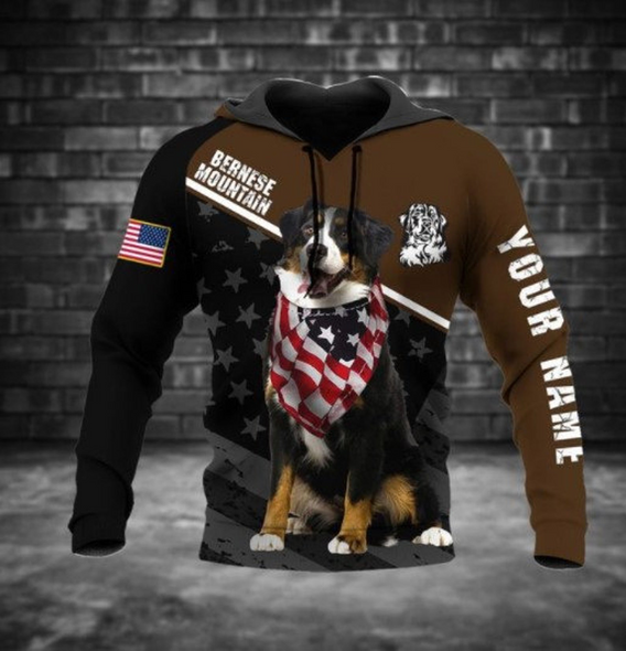 Personalized Customized Us Flag Bernese Mountain Dog Art 3D Hoodie For Men & Women