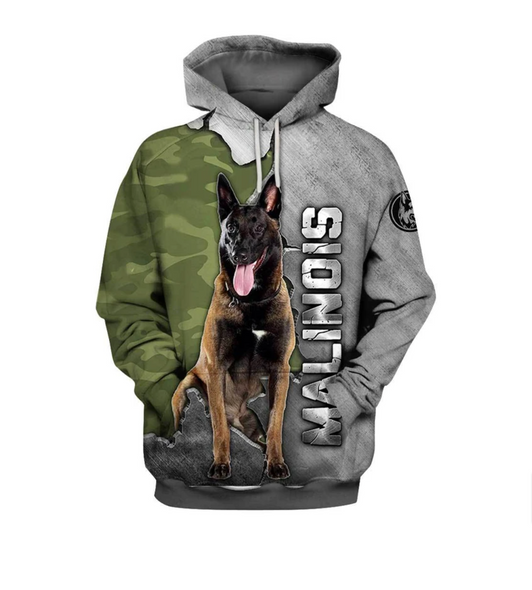 Malinois Dog Metal Cracks Camo 3D Hoodie For Men & Women