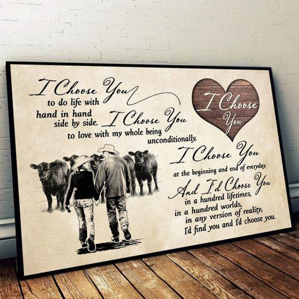 Cow Farmer Couple Love I Choose You Again Vintage Wall Art Poster