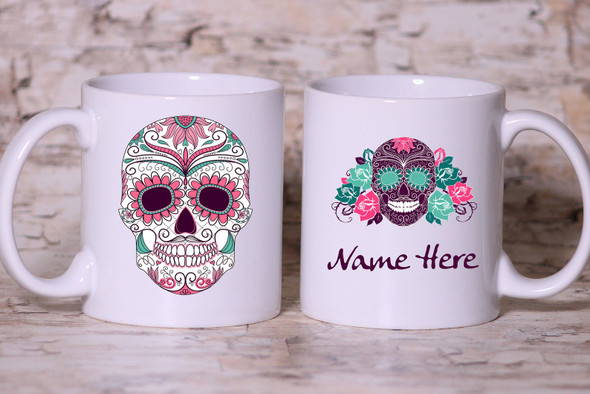 Personalized Customized Sugar Skull Art Floral Mug