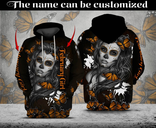 Personalized Customized Sugar Skull Girl Butterflies 3D Hoodie