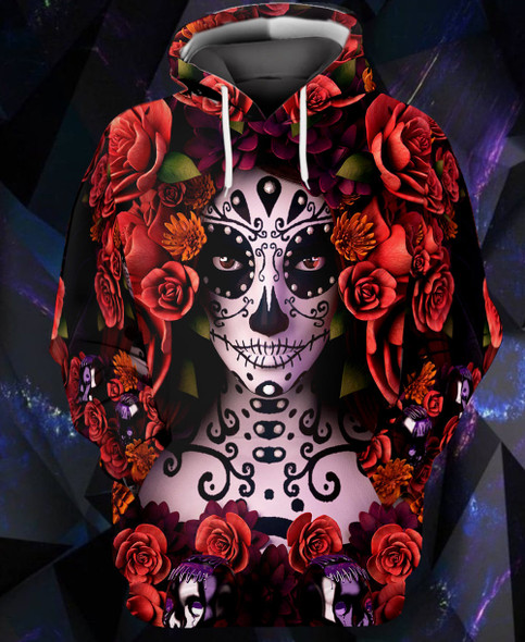 Tattooed Girl Floral Sugar Skull Full Printed Gift 3D Hoodie