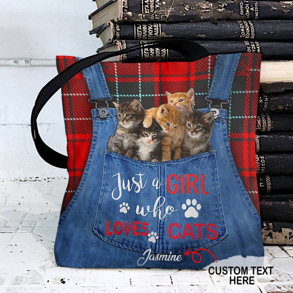 Personalized Customized Girl Love Cats Tote Bag