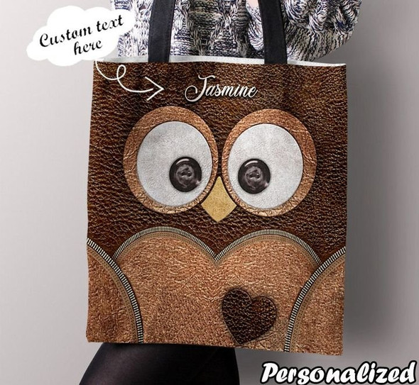 Personalized Customized Love Owl Face 3D Printed Leather Pattern Tote Bag