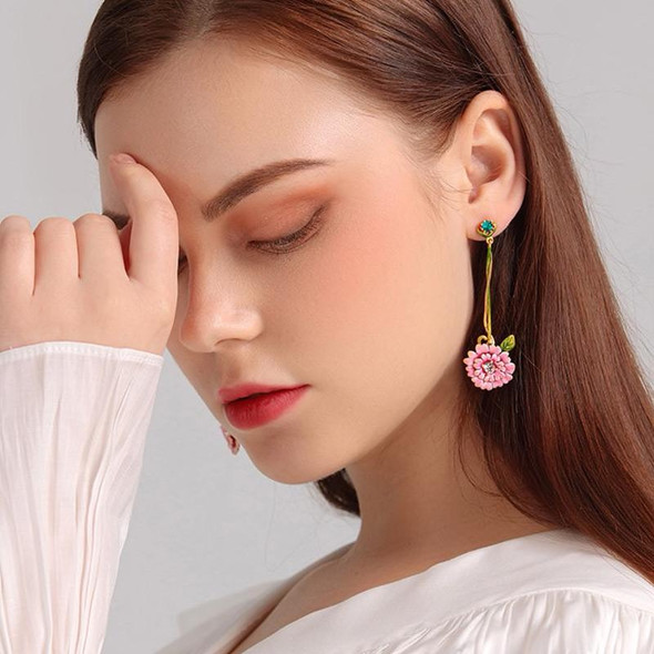 Long Pink Flower Dangle Earrings