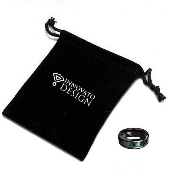 Men's 8mm Green Carbon Fiber Black Celtic Dragon Tungsten Carbide Ring Comfort Fit Wedding Band