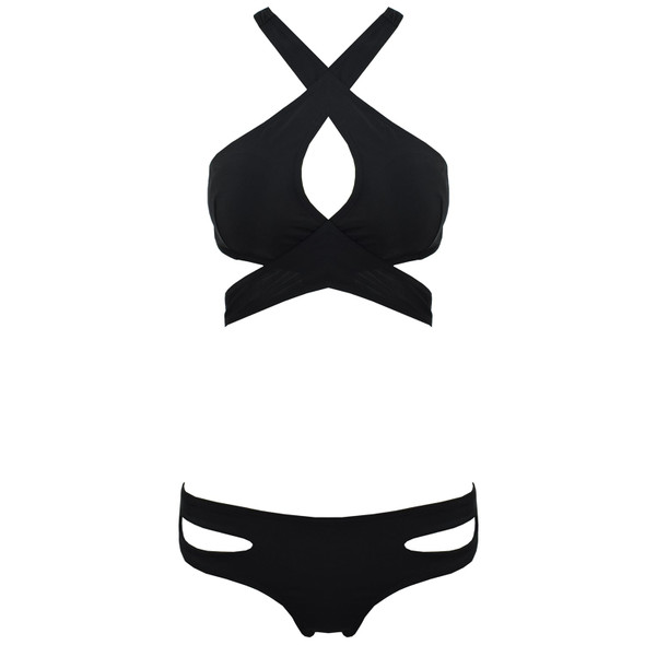 Women's Swim Solid Color Crossed Two Piece Bikini