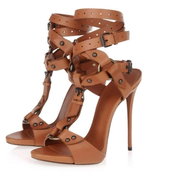 Sexy Gladiator Stiletto High Heel Sandals Strappy Circle Cross Ankle Strap Buckle Shoes Women Open toe Summer Dress Sandalias