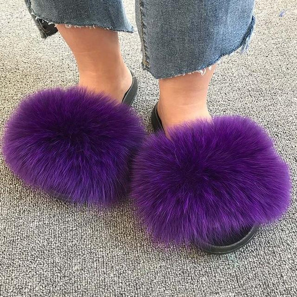 Fox Fur Slippers Real Fur Slides Female Indoor Flip Flops Casual Raccon Fur Sandals Furry Fluffy Plush Shoes