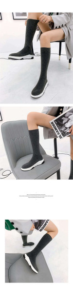 Sexy Slim Woman Elastic Flock Over The Knee Boots Women Shoes 2020 Autumn Winter Ladies High Heel Overknee Thigh High Botas B7