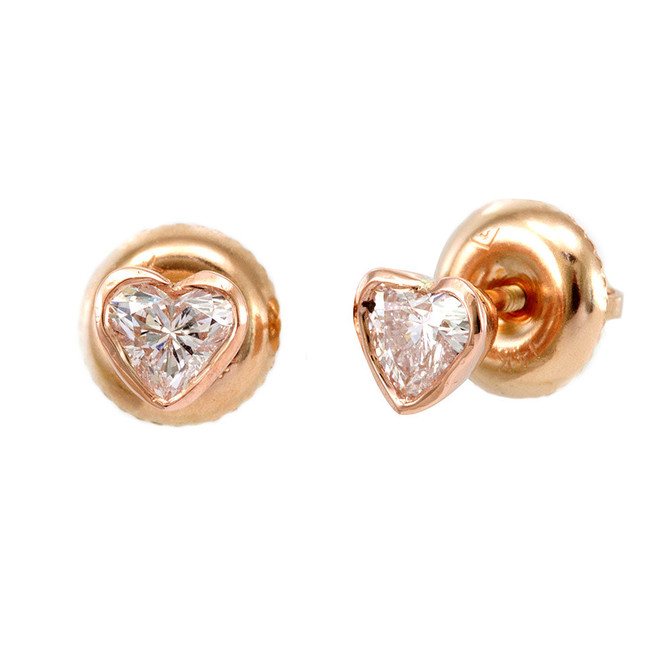 Heart Shape Diamond Stud Earrings, 14K Rose Gold Heart Diamond Earrings, Heart Shape Earrings