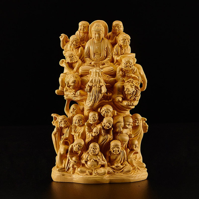 16cm Eighteen Wood Handmade Buddha Sculpture
