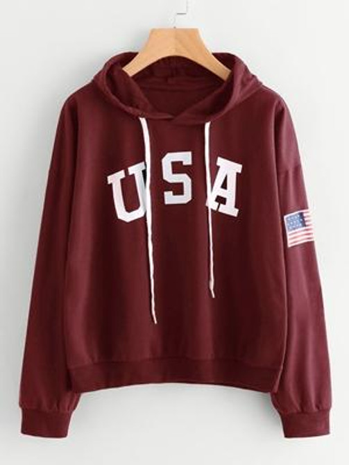 DOSOMA 2017 Autumn Casual Hoodie Women Letters USA Flag Printed Long Sleeve Hoodies Sweatshirt Fashion Women Hooded Jackets Coat