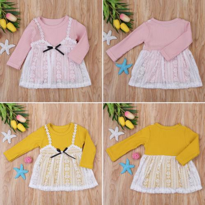 Cute Newborn Kids Baby Girls Clothing Dress Lace Princess Long Sleeve Cute Party Tulle Dresses Baby Girl 0-18M