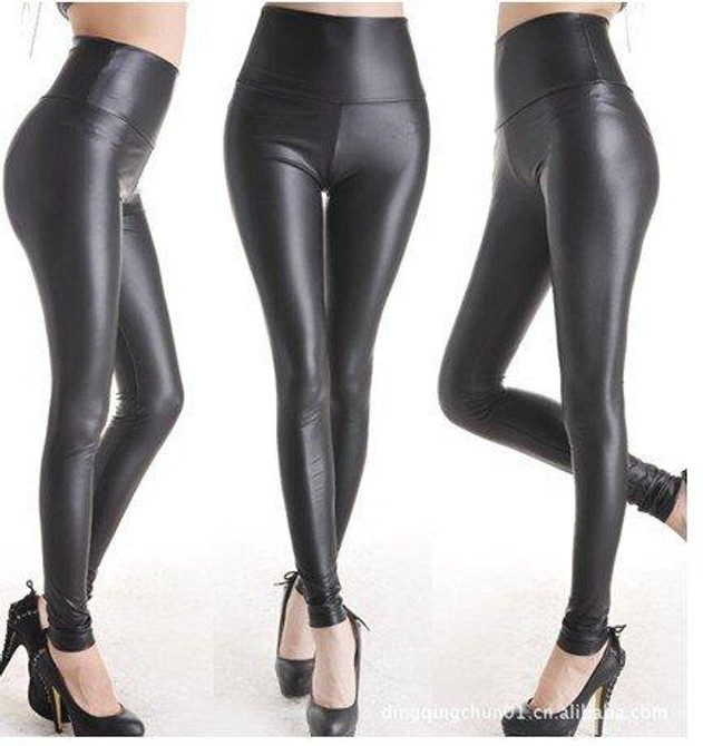 East Knitting Black women leggings faux leather high quality slim leggings plus size High elasticity sexy pants leggins