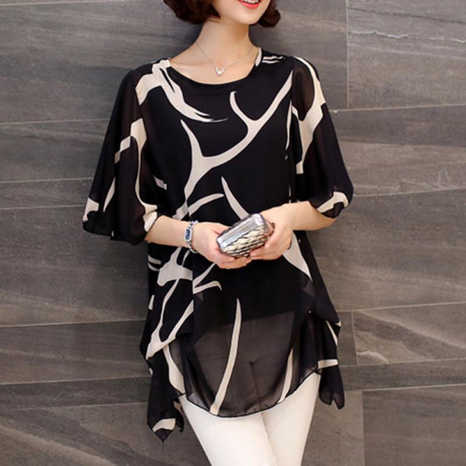 2018 New Fashion Blusa Blouse Women Shirt Summer Chiffon Shirt Plump Sister Loose Sleeve Women Tops