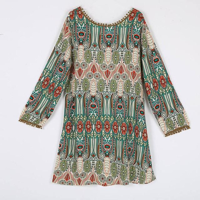 Summer  Fashion Sexy Women Boho Floral Printed Vintage Ethnic Dress Casual Beach Dress Loose Sundress