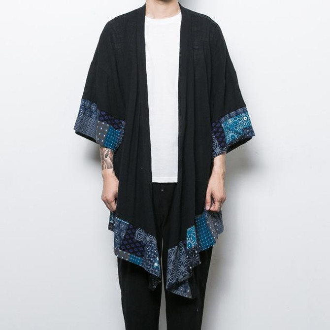 China style men's cotton linen trench jacket long kimono windbreaker coat male loose shawl cardigan coat
