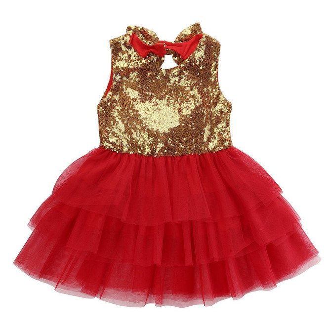 2017 Baby Flower Girl Sequins Sleevless Dress Bow Tulle Tutu Party Formal Dresses Christmas Dress Costume